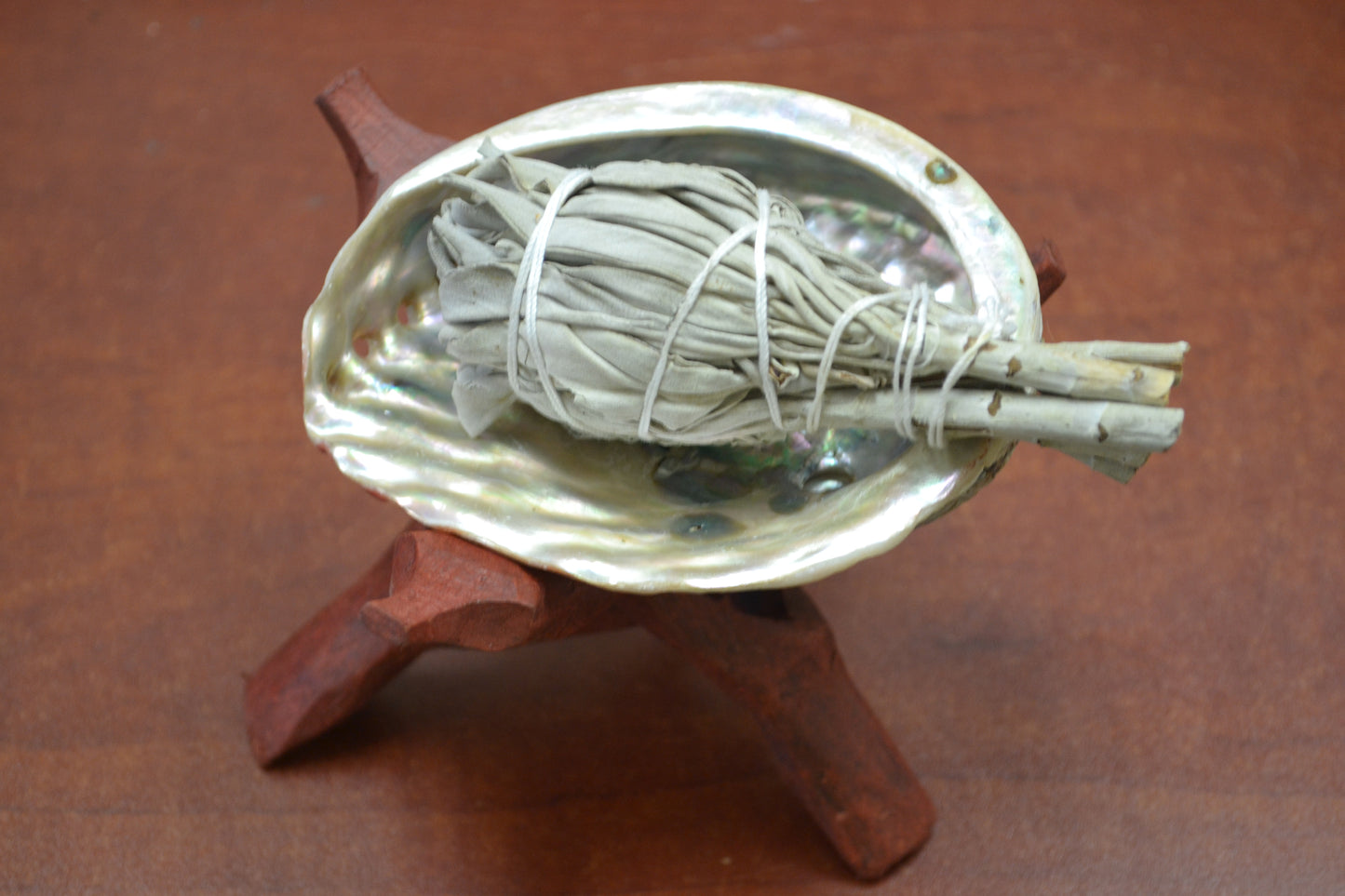 Mini White Sage With Abalone Shell And Wood Stand Smudging Burning Kit